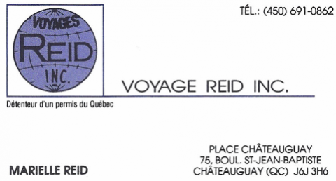 Carte d'affaire de l'agence de voyages Reid.